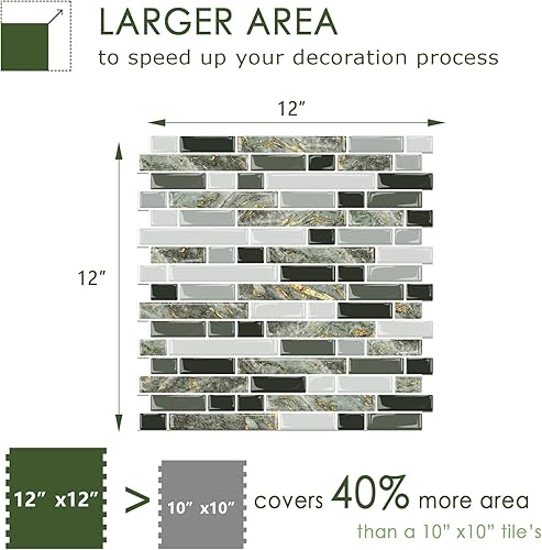 Vista 135 de STICKGOO - Azulejos autoadhesivos para loseta en muro, 12 x 12 pulgadas, azulejos autoadhesivos para loseta en muro de cocina y baño