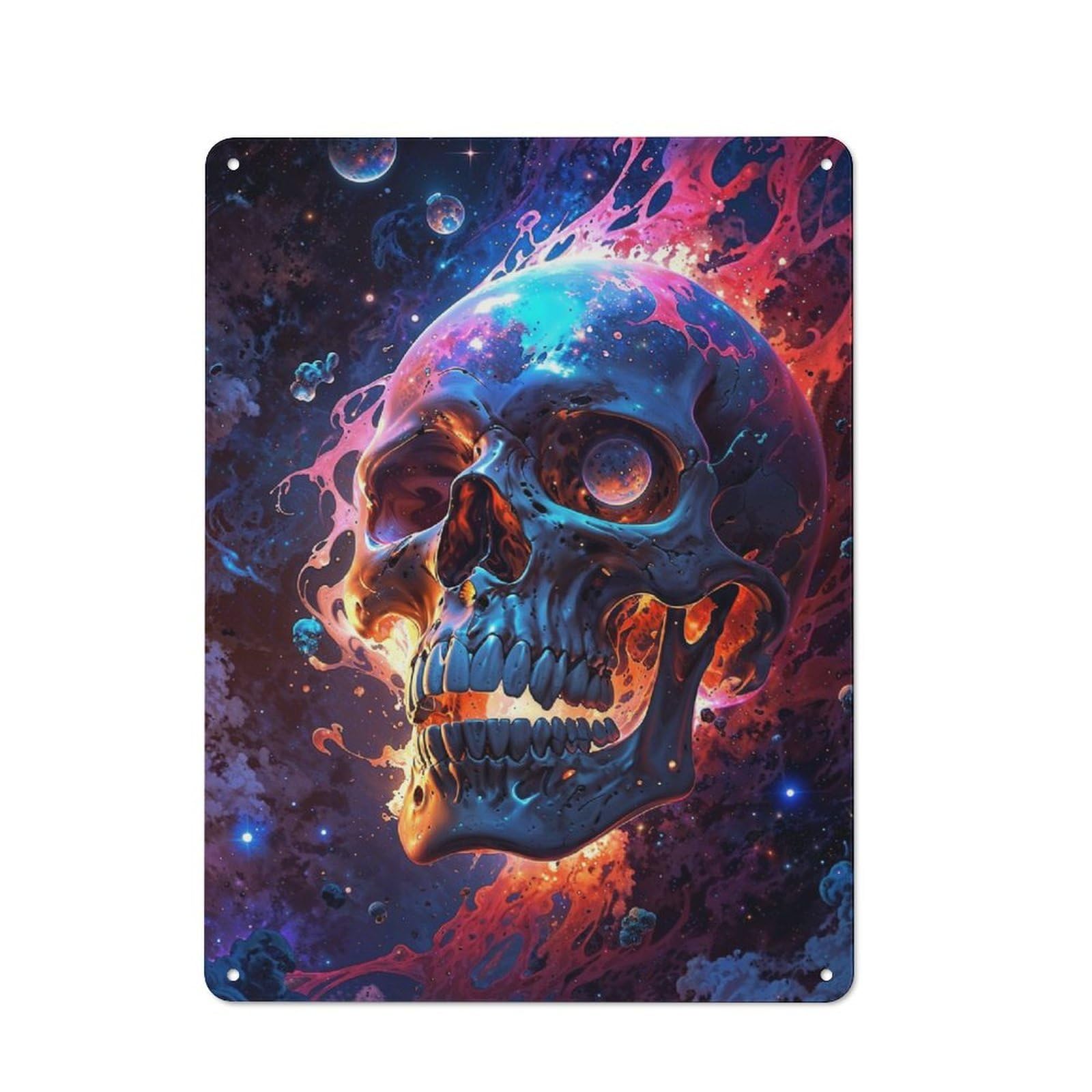 Junmoney Fiery Galaxy Skull Metal Sign 40X30cm With For Workshop Wall, Rustic Decor, For Garage, Workshop And Man Cave Decoration