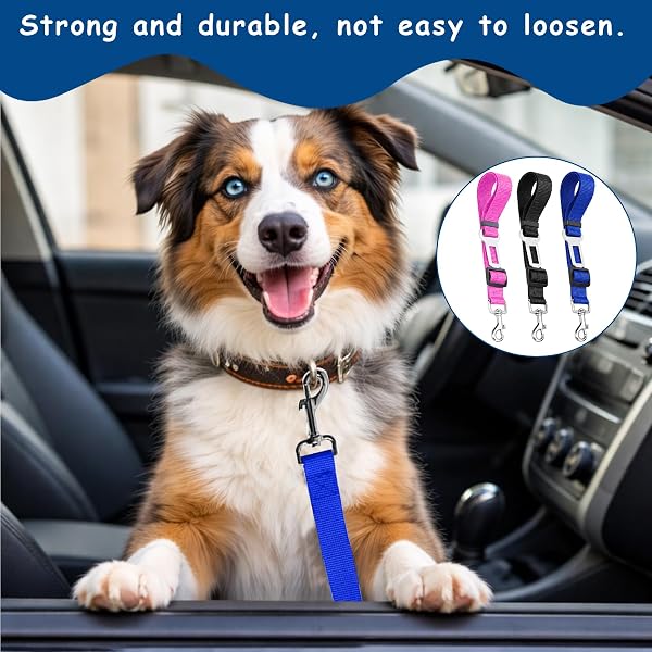 Lot de 3 ceintures de sécurité réglables pour chien - Harnais de sécurité réglable - Harnais de sécurité pour tous les chiens et chats - Noir, bleu, rose - 5