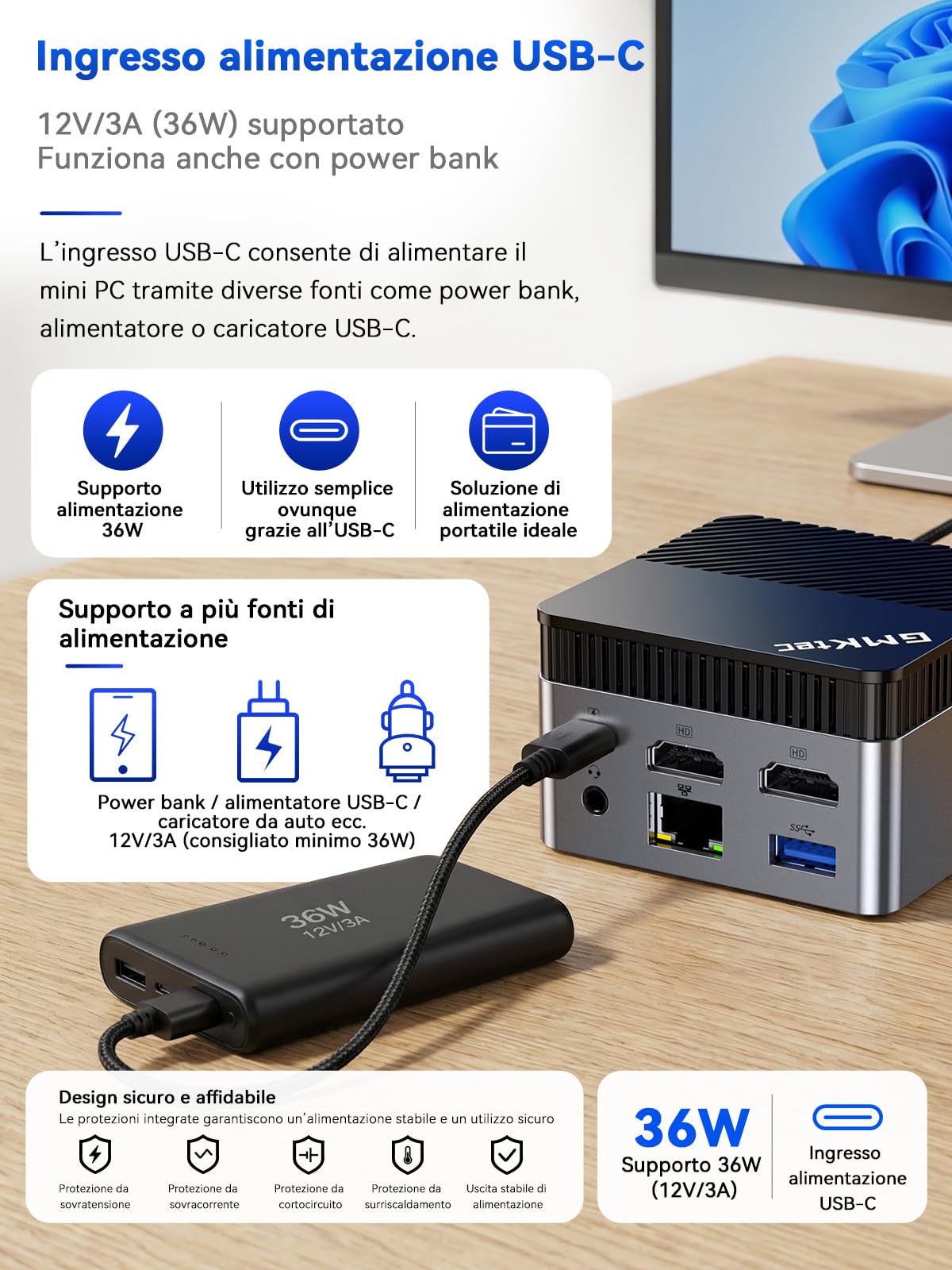 GMKtec G5S Mini PC, 3 anni di supporto, Mini Desktop Computer Intel N5095 migliore di N5030/J3355, 8GB LPDDR4 128GB SSD M.2, Doppio HDMI 4K@60Hz, USB 3.2 x3, WiFi 6, BT 5.2, Slot SD