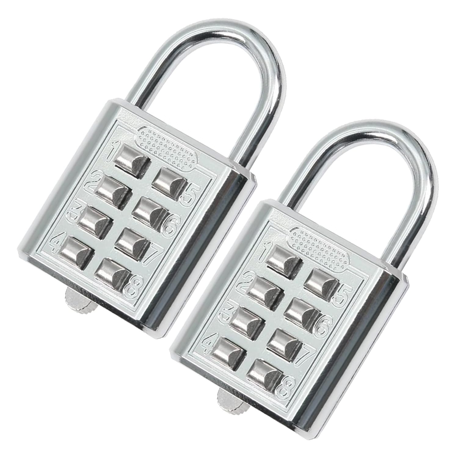 MroMax 4-Digit Combination Padlocks, 2Pcs Push Button Locks Silver