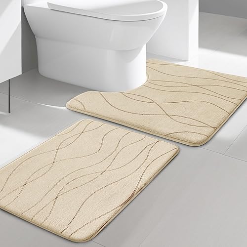 Miniatura 14 de YIHOUSE Juego de 5 tapetes de baño de espuma viscoelástica, color gris, ultra absorbentes, para baño, antideslizantes, lavables a máquina y se secan