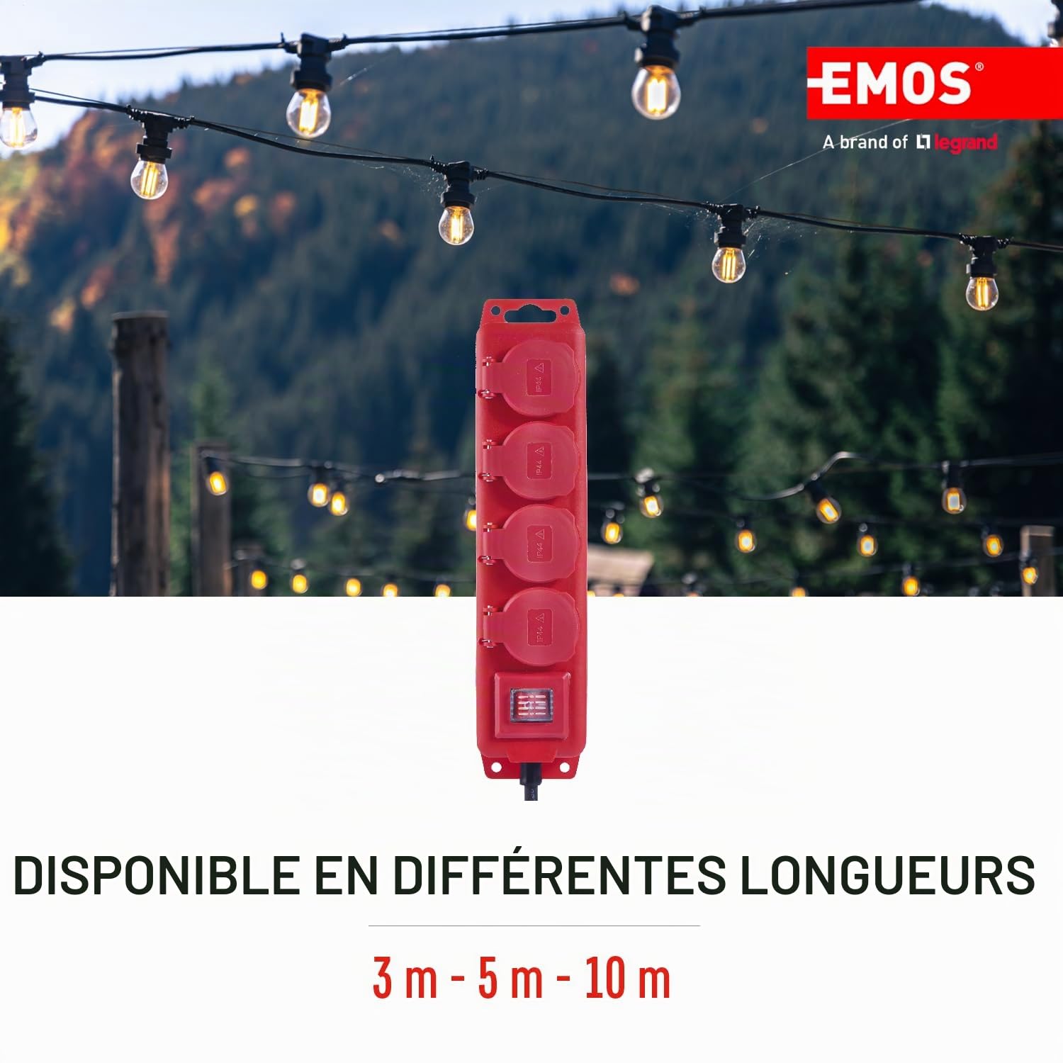 EMOS Bloc multiprise IP44 pour extérieur avec sécurité enfant rabattable
