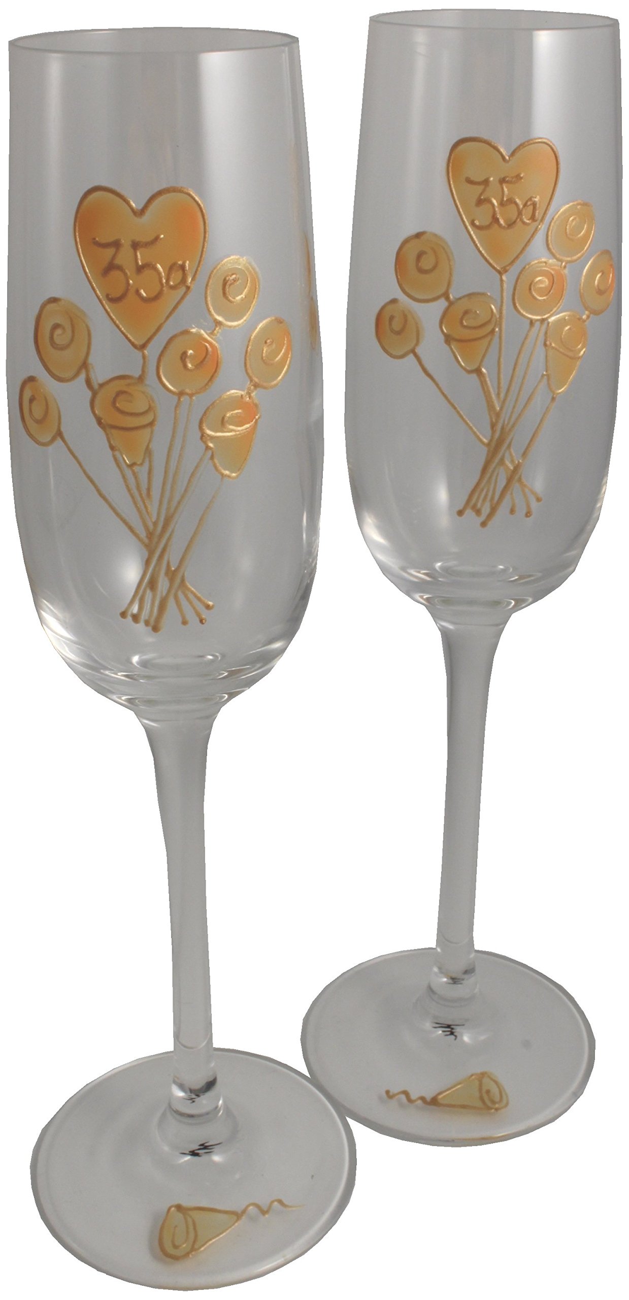 Copas de champán de cristal fino Feliz Aniversario 35 Años Flute