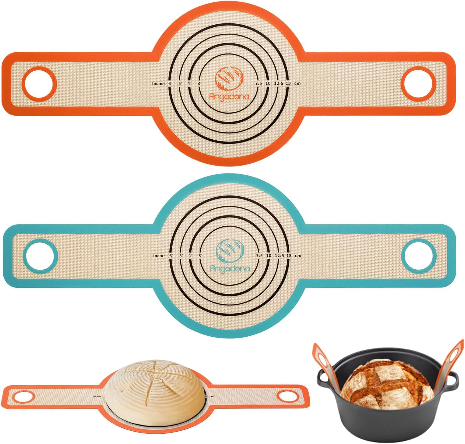 Silicone Bread Sling Dutch Oven - Best Japan Silicone Non-Stick & Easy Clean Reusable Baking Mat With Extra Long Handles, Baking Sheet Liner, 2 Mix Colour Set Transferable Dough