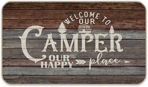 Voatok Welcome to Our Camper Our Happy Place - Tapete para puerta de entrada de camping (café)