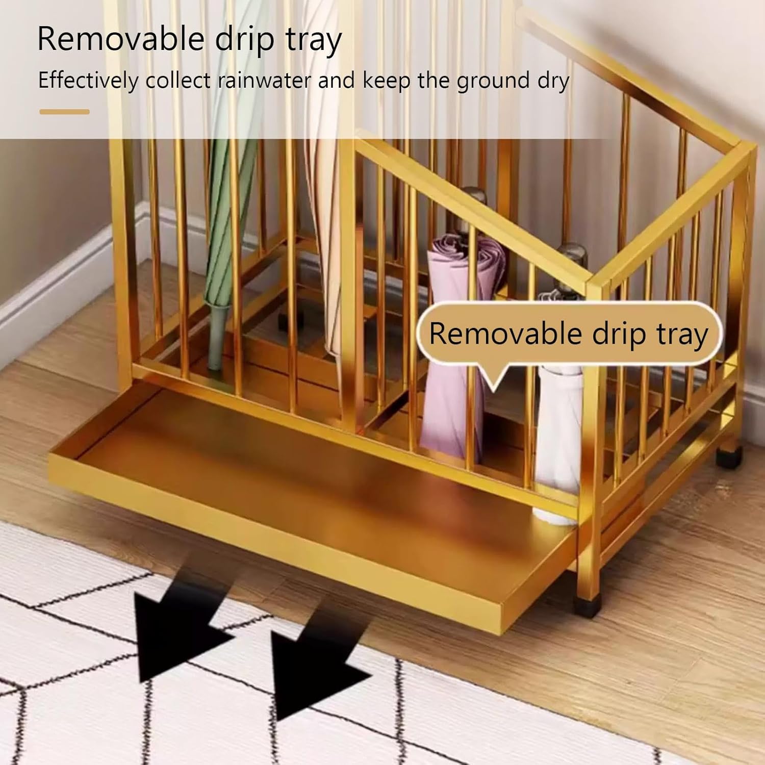 Metal Umbrella Holder - Stand Rack for Walking Sticks and Canes with Removable Drip Tray for Home, Office, Entryway, Corridor, Hotel Lobby