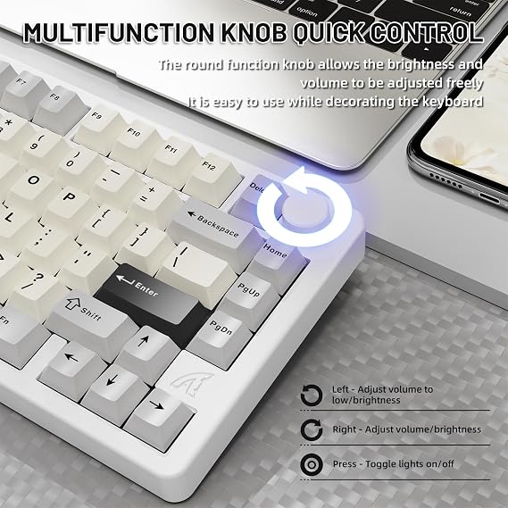 A.JAZZ FELICON x Attack Shark X86 75% Aluminum CNC Wireless Mechanical Gaming Keyboard AJ159APEX 8Khz Wireless Gaming Mouse Ultralight 56g with Magnetic Screen Charging Dock Combo Set(Starlight Wh