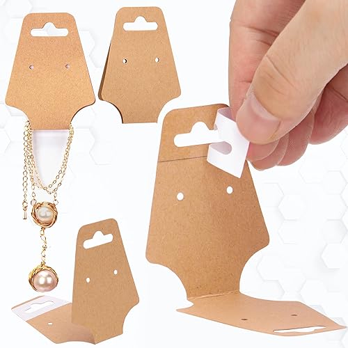 Miniatura 3 de 100 tarjetas de exhibición de llaveros autoadhesivas, tarjetas de papel kraft para collares, llaveros, pulseras colgantes de papel kraft en blanco