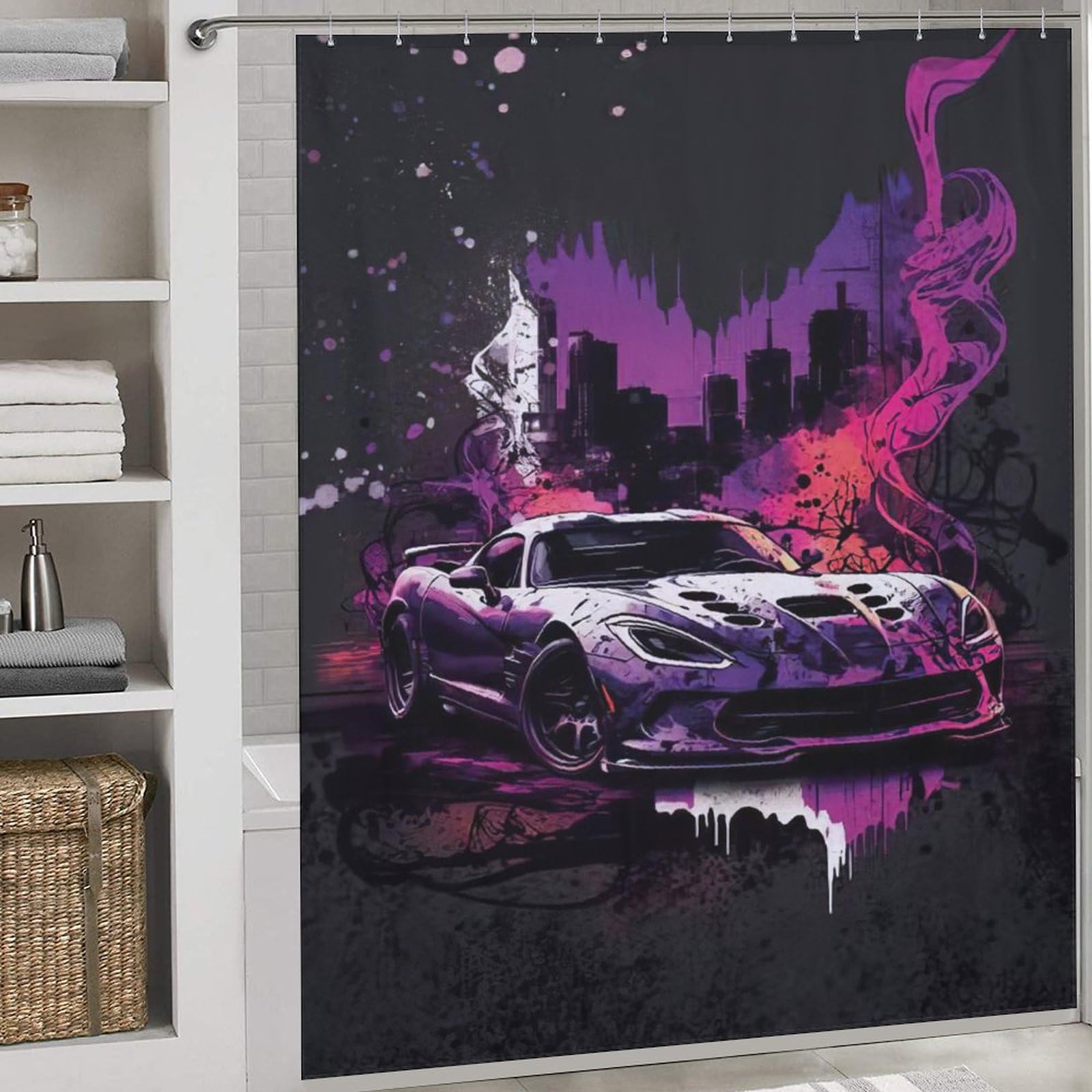 Rideau de douche voiture de sport en polyester imperméable haut de gamme 183x183cm