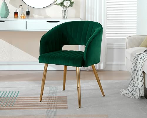 Miniatura 2 de KCC Silla de escritorio moderna de terciopelo, sillón tapizado, sillas de comedor, sillas de tocador copetudas, sillas laterales con patas de metal