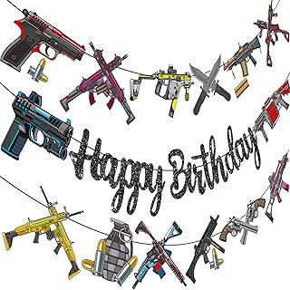 Gun Birthday Party Banners Army Themed Birthday Decorations 3Pcs Glitter Black Shooting Party Banners Army Party Decor for Rifle Gun Enthusiasts Baby Shower Supplies