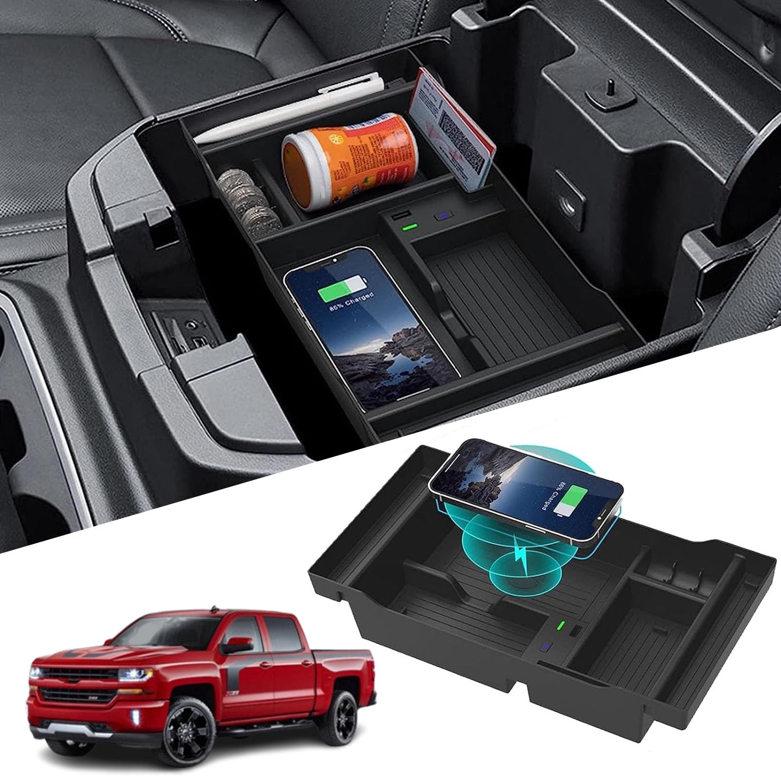 Cargador De Coche Inalámbrico para Chevrolet Silverado 2019-2022 Panel De Accesorios De Consola Central,Cargador Rápido De 15 W para Cualquier Teléfono Habilitado para Qi