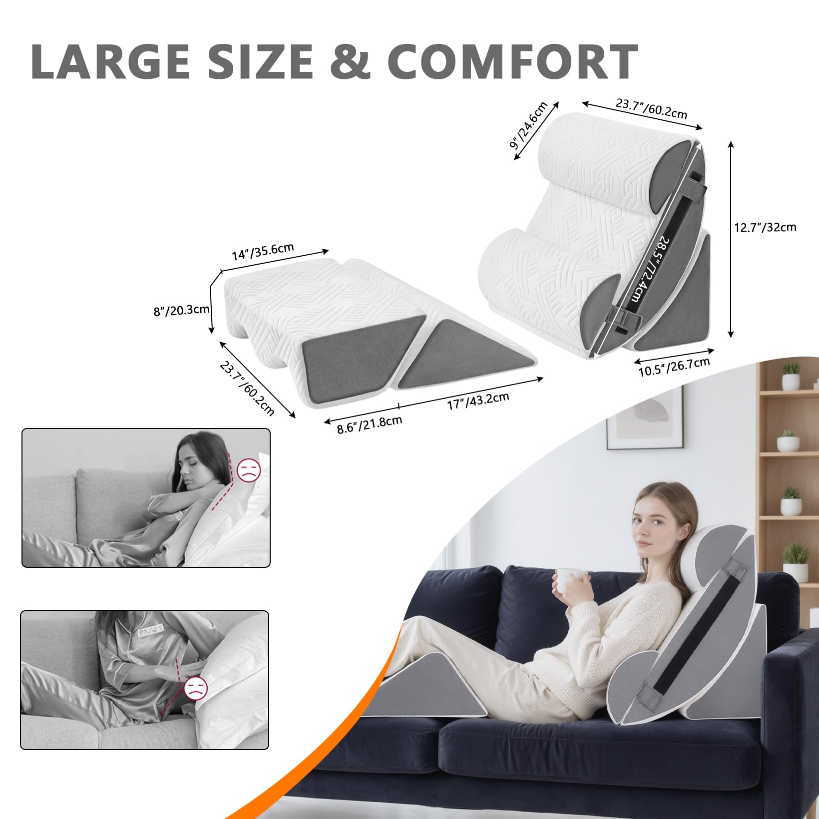 Juego de 6 almohadas ortopédicas en cuña para cirugía postal, almohada de apoyo para dormir, cojín triangular, almohada de espuma viscoelástica para ardor de estómago, alivio del dolor, elevación de