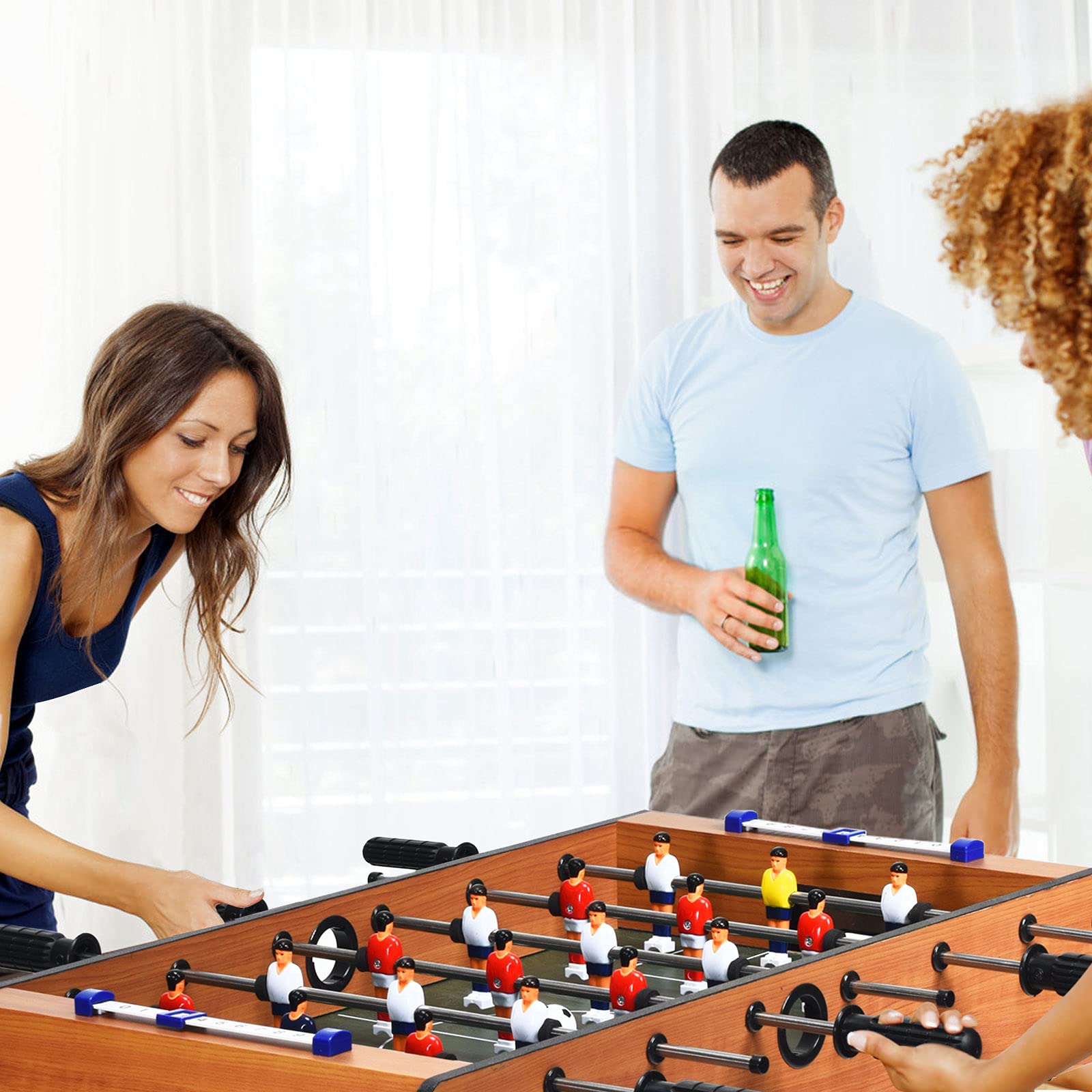RELAX4LIFE Klappbarer Tischkicker, Tischfußball mit 2 Fußbällen & 18 Fußballspielern & Punktezähler, Kickertisch für Erwachsene & Kinder ab 3 Jahren, Spieltisch für Kneipe Wohnzimmer Café, braun