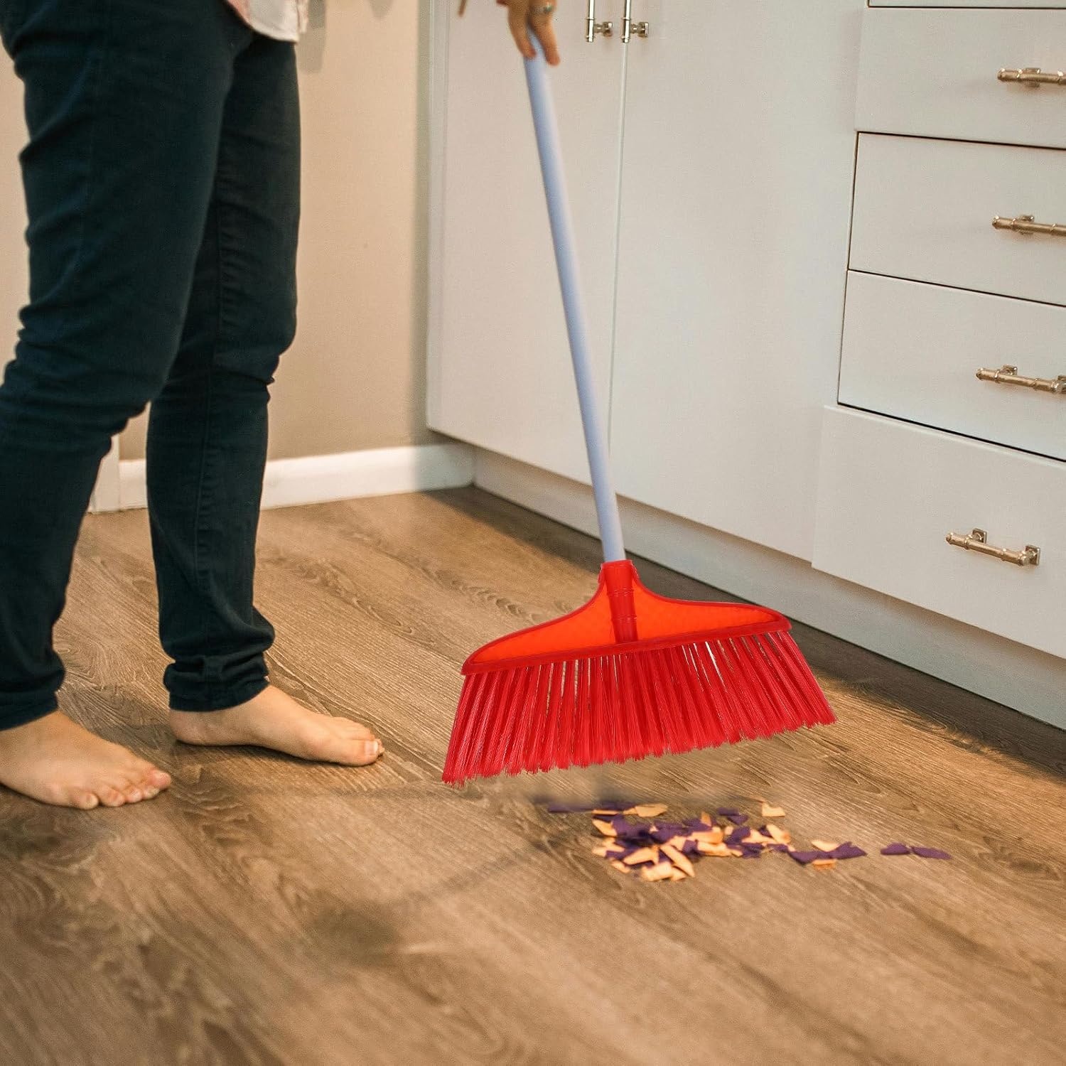 Uonlytech Broom Head Replacement for Indoor Sweeping, Plastic Sturdy Floor Sweeper Head, 7-Row Stiff Bristles for Home Cleaning Accessories