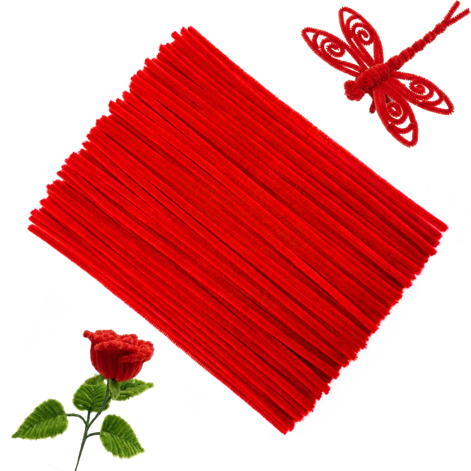 Red Pipe Cleaners Craft Bulk,Valentine's Day Gift,100Pcs Chenille Stems Hand Crafts,Flowers DIY Craft Supplies for Home/Christmas Arts and Crafts Decorations,Sensory Toys for Ages 8-13,Family Games