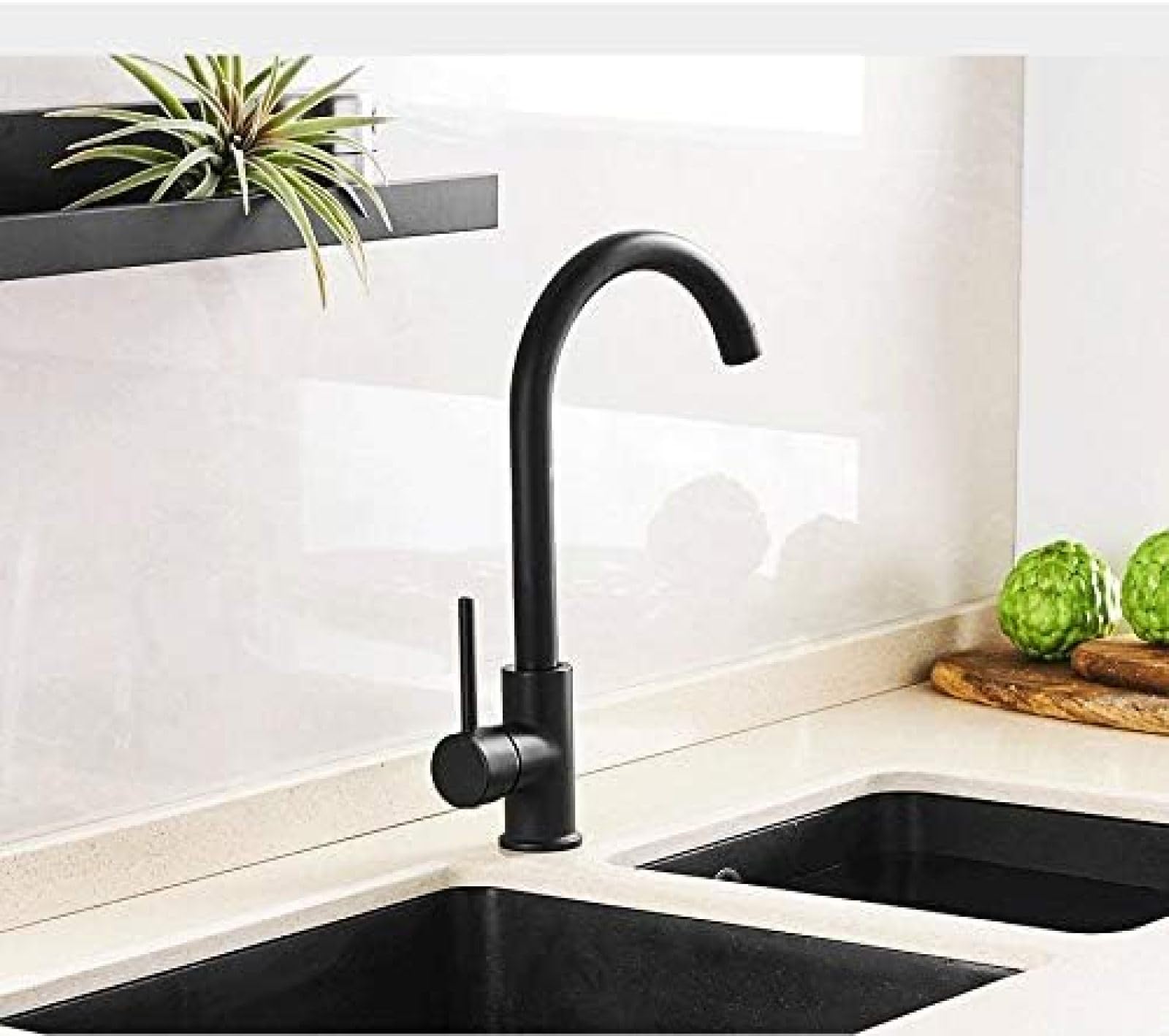Schwarzer Küchenhahn mit drehbarem Kalt- und Warmwasseranschluss, Messing-Spültischmischer, Kupfer-Küchenarmatur für modernes Wohnen und stilvolle Küchenausstattung