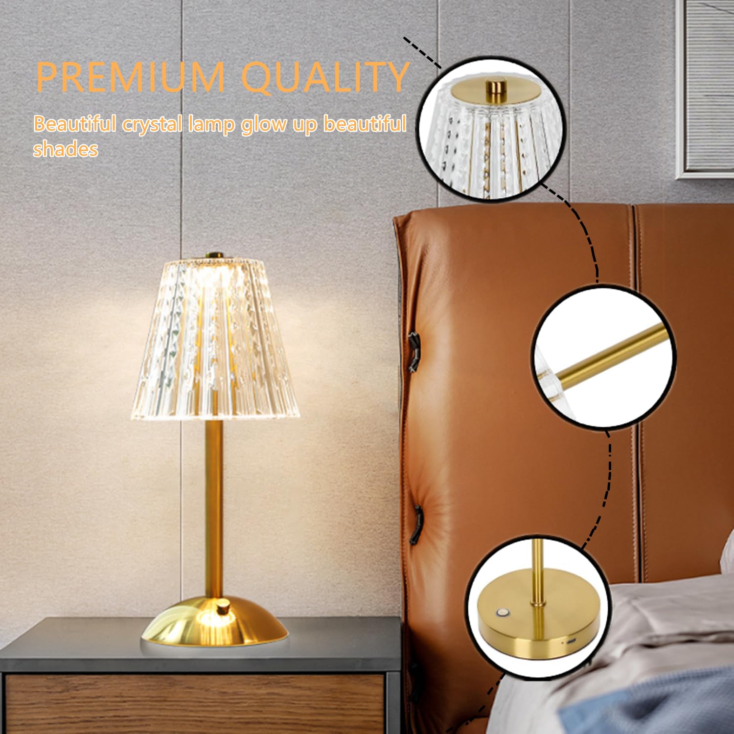 Verbeterde dimbare tafellampen bloemlamp voor slaapkamer nachtkastje slaapzaal decor, touch nachtkastje nachtlampje draadloze kristallen nachtlampje decoratieve batterij aangedreven nachtkastje lamp