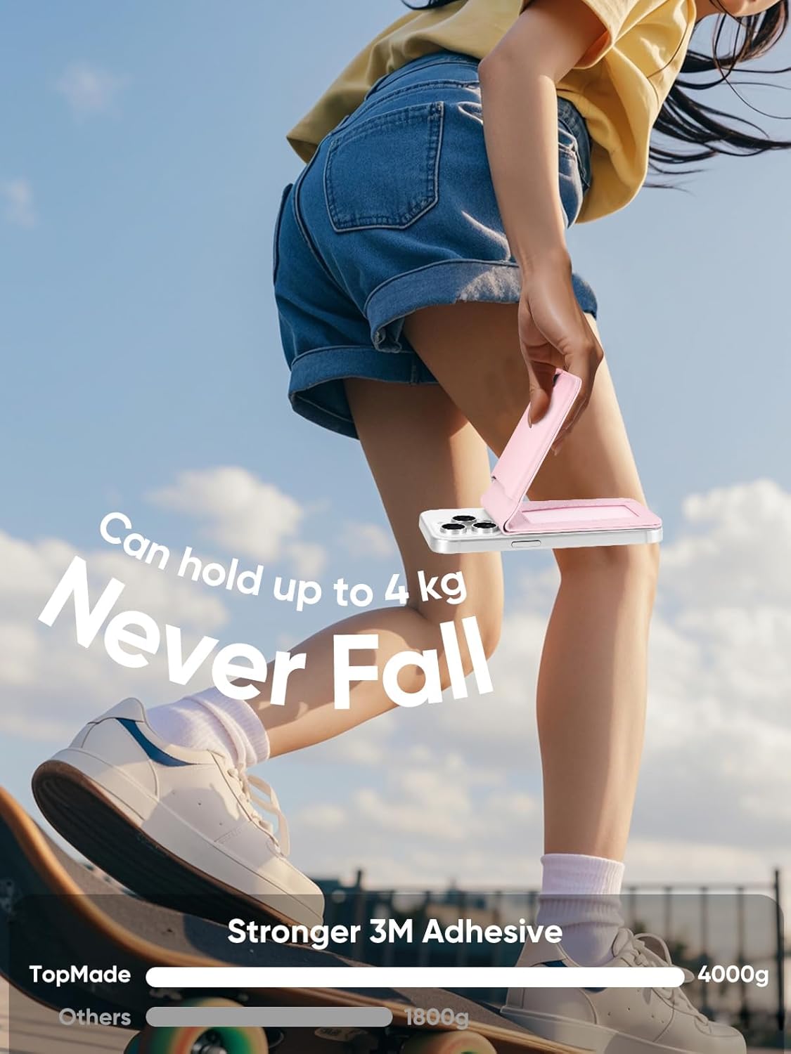 TopMade Phone Card Holder, Leather Phone Wallet Stick on with Stand, Open ID Window, Strongest 3M Adhesive Credit Card Holder for Back of Phone Case, iPhone, Samsung, and Android, Fit 6 Cards, Pink - Image 3