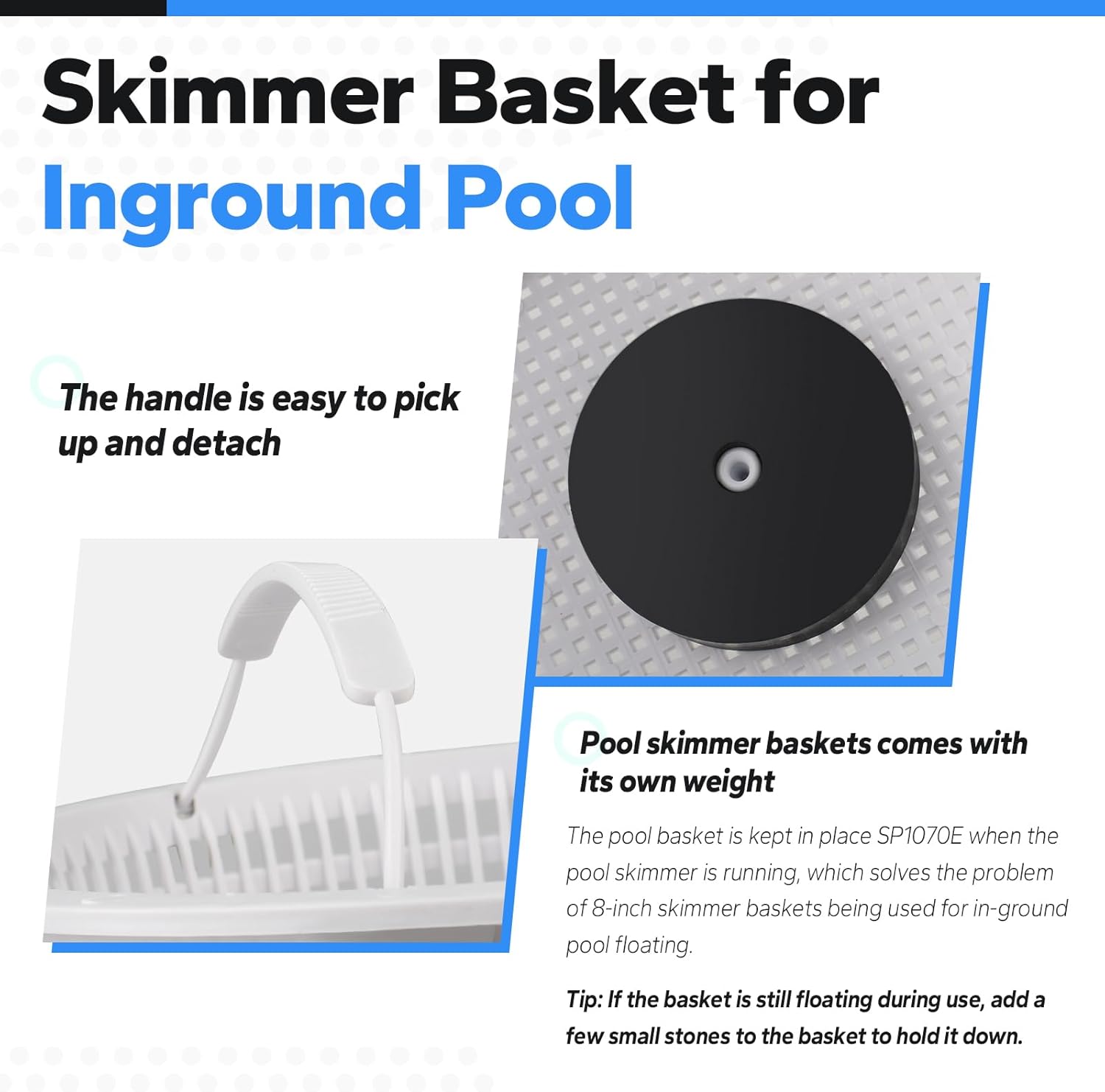 ChangTa 8 Inch Pool Skimmer Basket for Inground Pools,Replacement for Hayward SP1070 SP1070E Skimmer Basket & Pentair U-3 08650-0007 Pool Basket, Pool Strainer Basket with Handle Replace B9 B-9,2PC
