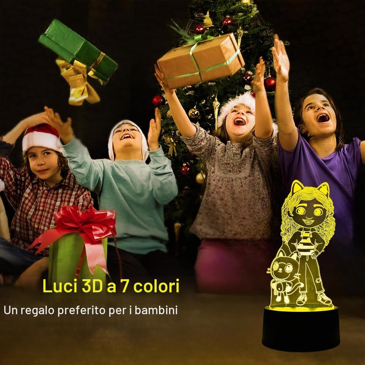 Luce Notturna Bambini Gabby, Lampada Camera da Letto Dollhous, 3D LuceNotturna LED, Regali Compleanno per Ragazza, Ragazzo