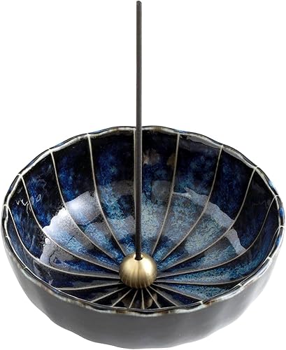 Asayu Japan Lotus - Soporte de incienso para varillas de 4.1 pulgadas (4.134in), juego tradicional de cenizas de cerámica y quemador de incienso de