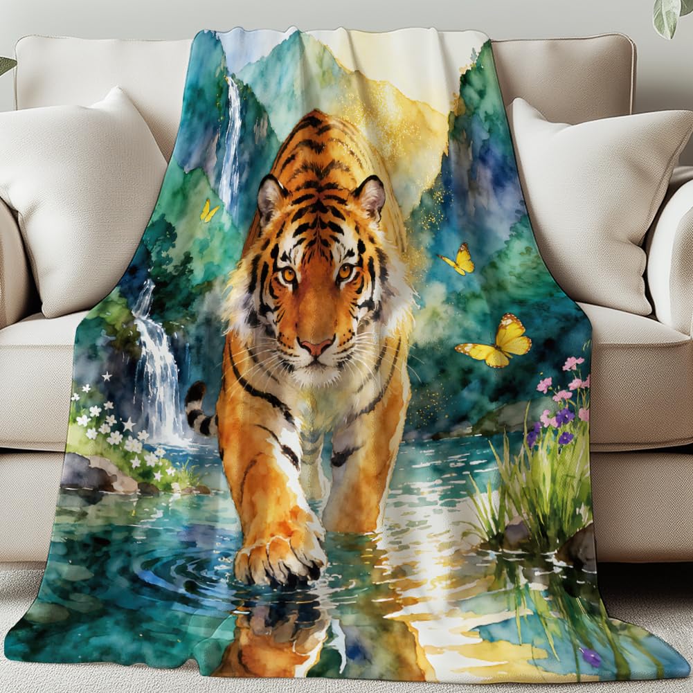 Couverture Tigre GLOBLELAND en flanelle premium au motif paysage durable