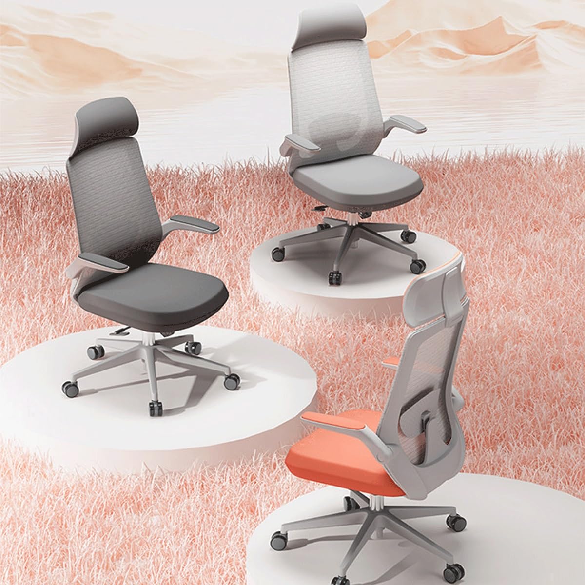 Silla de Oficina cómoda, Ideal para largas jornadas de Trabajo, Incluye reposacabezas y reposabrazos abatibles, Adecuada para oficinas y Salas de conferencias (Morado, con reposacabezas).