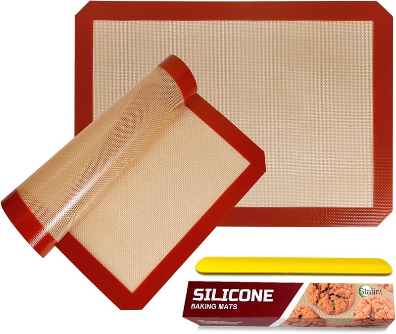 STATINT Alfombrilla de silicona para hornear, alfombrilla antiadherente de media hoja para hornear, juego de 2 | Alfombrilla reutilizable para horno de galletas, antideslizante, apta para alimentos de primera calidad, apta para lavavajillas, 16,5" x 11,6"