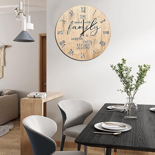 Miniatura 24 de UFunhome Reloj de pared de madera con cita familiar, el tiempo que pasa con la familia vale la pena cada segundo, reloj colgante redondo, funciona