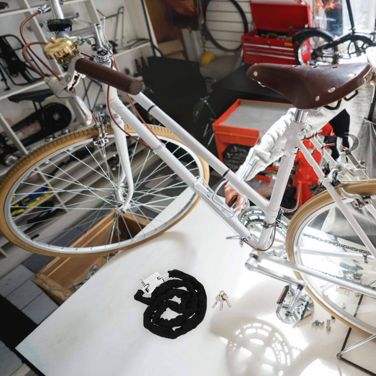 Lucchetto per Bicicletta a Catena 120cm in Acciaio Manganese Nero | Antifurto Leggero e Robusto, per Ciclismo e Uso All’aperto, Adatto a Griglie e Oggetti Preziosi
