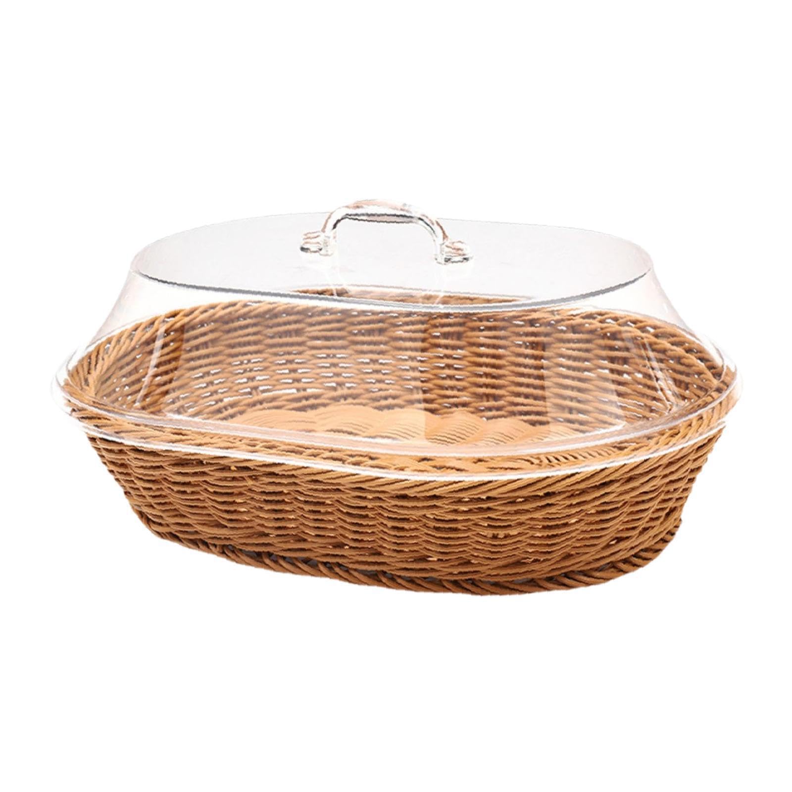 PIXZCSA Woven Bread Basket Stylish Storage Solution Organizer For Featured Breakfast Parties And Cafes Reusable Wicker Fruit Basket With Lid Kitchen Counter, Wood, 35x45cm