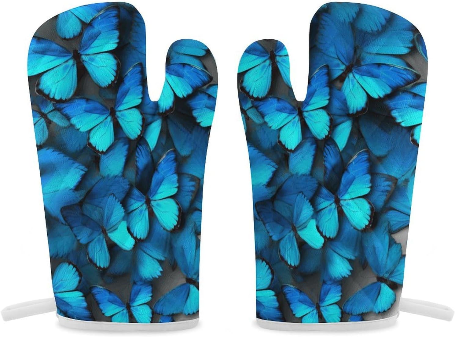 Oven Mitts 2 Pcs Kitchen Oven Glove Many Blue Butterfly Oven Mitt Non-Slip Oven Gloves for Cooking Heat Resistant Hot Pads for Microwave BBQ