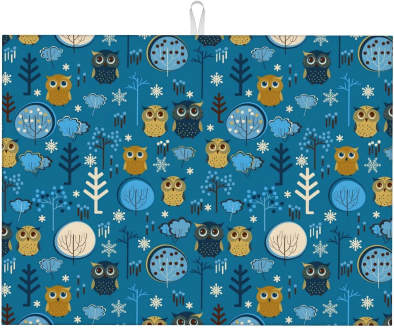 Large Dish Drying Mats for Kitchen Counter - Absorbent Microfiber Dish Drying Mats for Kitchen Counter Mat, Owls And Trees 18x24 Inch Dish Rack Mat with Hanging Loop