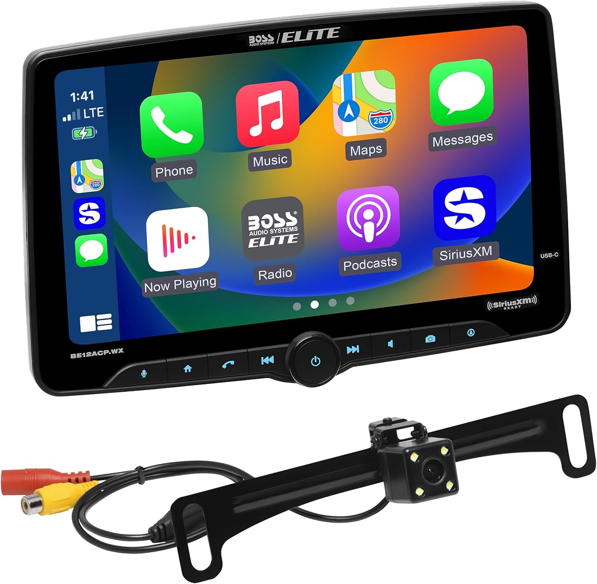 BOSS Audio Systems Elite Series BE12ACP.WXC Estéreo para automóvil - CarPlay inalámbrico Android Auto, SiriusXM, pantalla táctil de 12 pulgadas, sin reproductor de DVD, cámara de respaldo