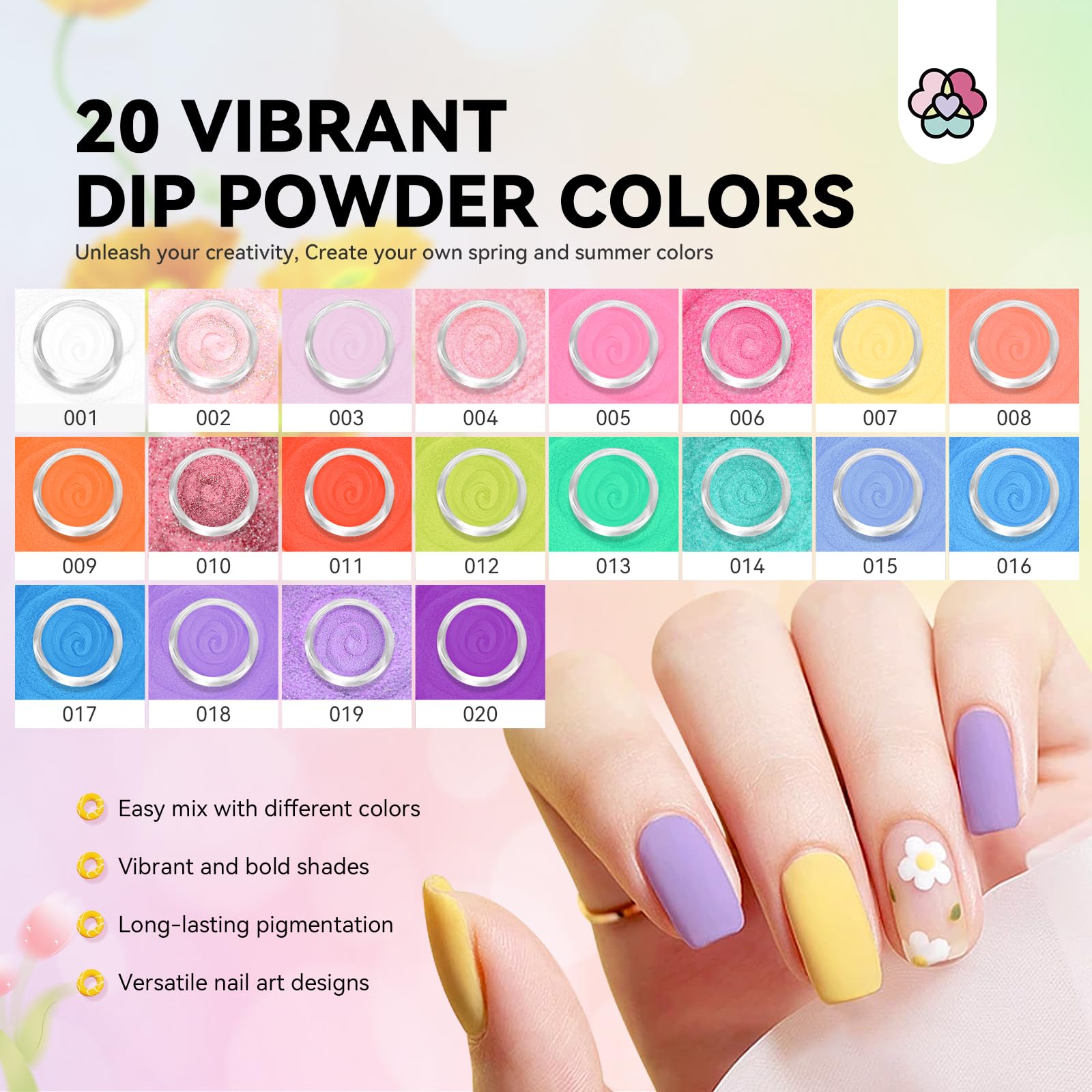 Saviland Smalto in Polvere ad Immersione per Unghie: 20 Colori Smalto in Polvere, Dip powder Nails kit, Set di Liquidi per Immersione Ricostruzione Unghie Nails Kit Regalo per Donne