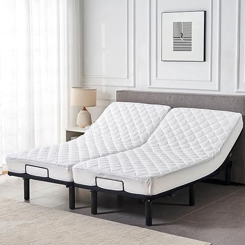 Miniatura 8 de Protector de colchón impermeable acolchado dividido para camas ajustables Kingnex, funda de colchón acolchada ajustada blanca 2X(30x80)