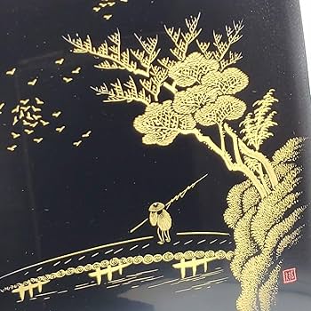 【未使用品】 輪島塗 灰皿 箱付き 堅牢優美布着保証 輪島漆器 古美術品 骨董品 山元清巧堂造 輪島塗 布着本堅地 漆器 木製 沈金 蝶 緻密な