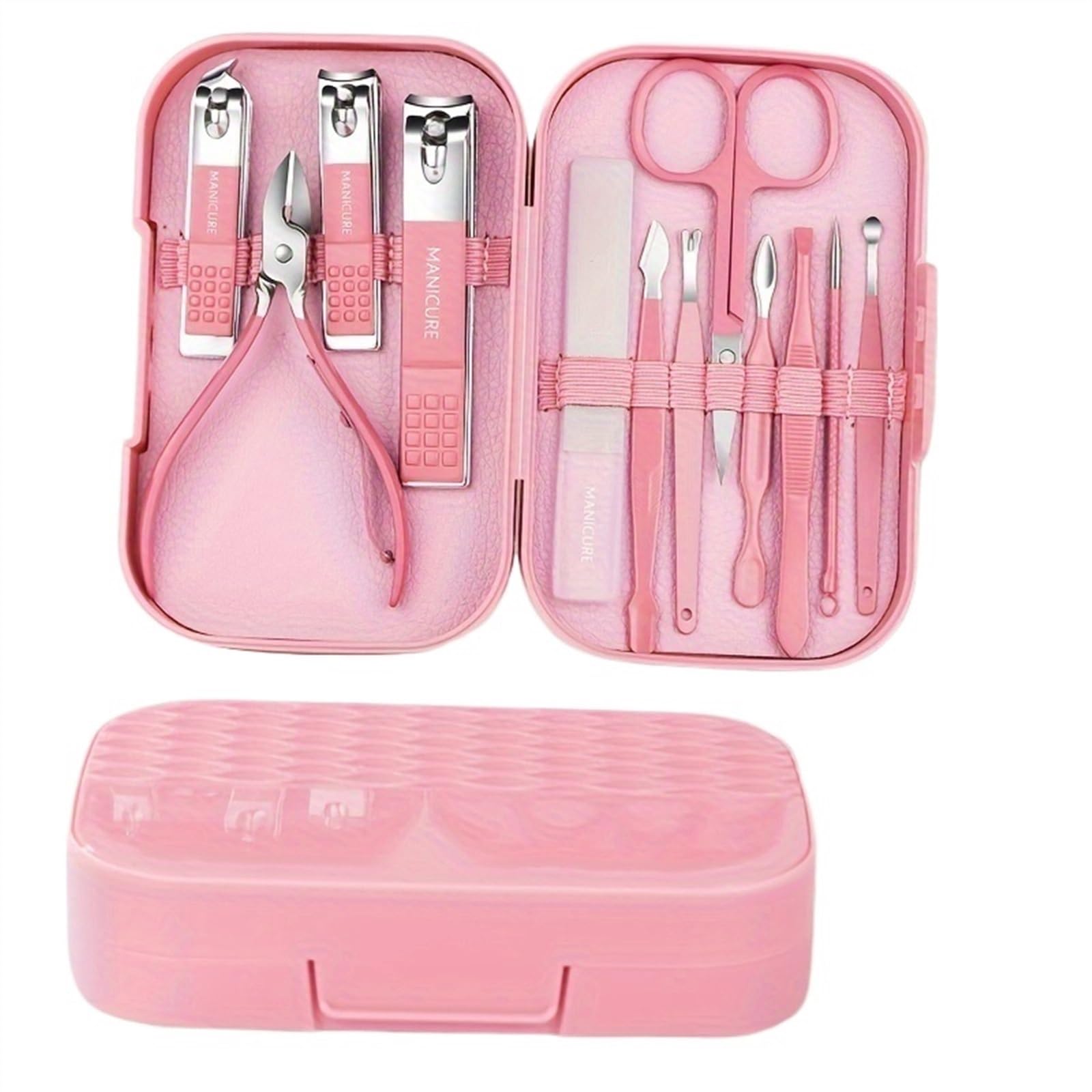 Maniküre Set 12-teiliges Nagelknipser-Set aus Buntem Edelstahl, Maniküre-Werkzeug, Nagelknipser-Set, Pediküre-Pflege, Nagelhautzange, Reiseset for Nagelkunst Nagelknipser(Pink)