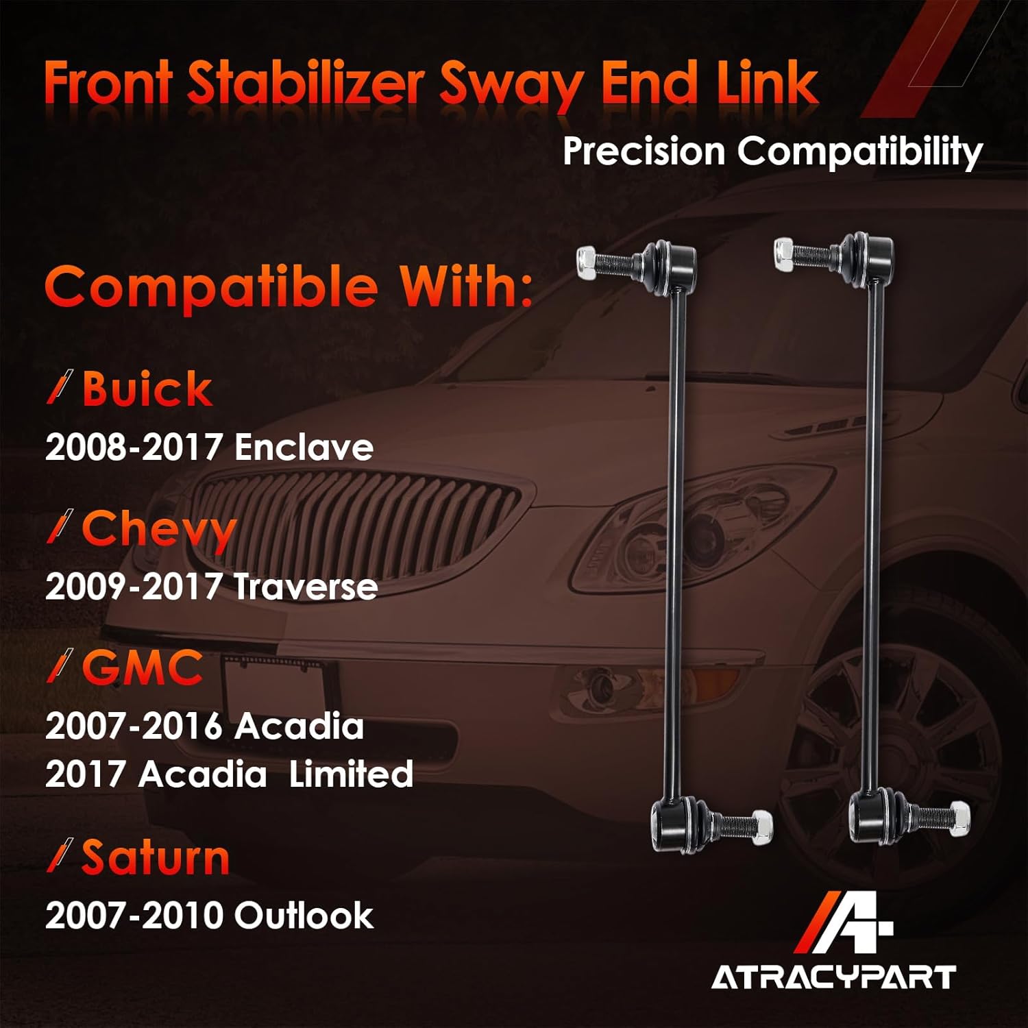 Front Sway Bar Stabilizer Links 2 Pcs|Replacement For 2007-2017 Buick Enclave, Chevy Traverse, GMC Acadia & Saturn Outlook|Replace OE#: K750155