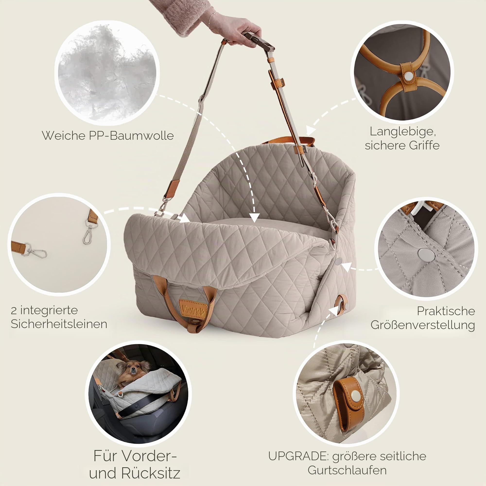 Hundereisetasche 3-in-1 Haustiertragetasche und Welpenautositz mit kleinem Hundekissen 0-8,2 kg, Aufbewahrungstasche, Clip-on-Sicherheitsleine, wasserdichte kleine Hundetragetasche, Grau