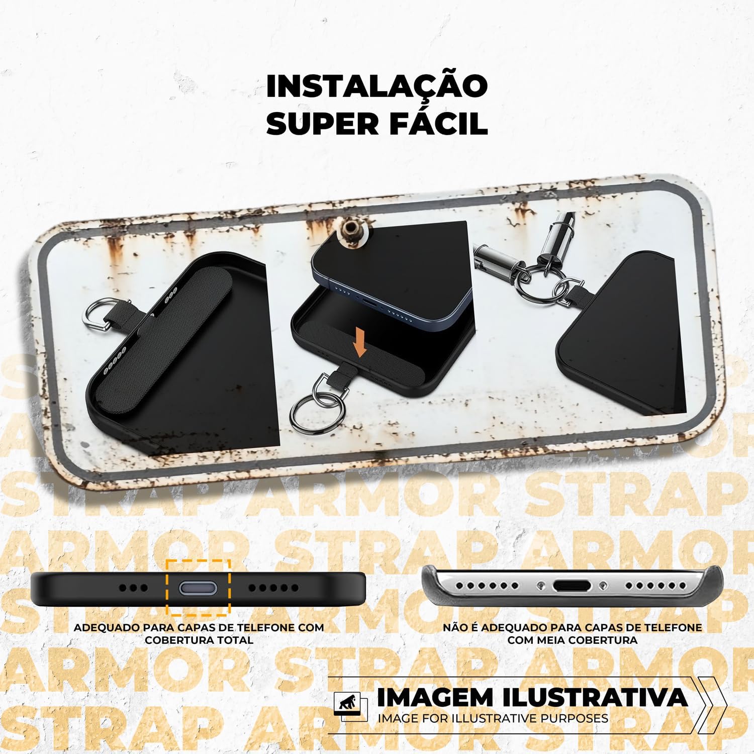 Gshield 2 em 1 Cordão de Pescoço Strap Armor 1,2m com Cabo USB C/Tipo C 60W Revestido em Nylon para Celular