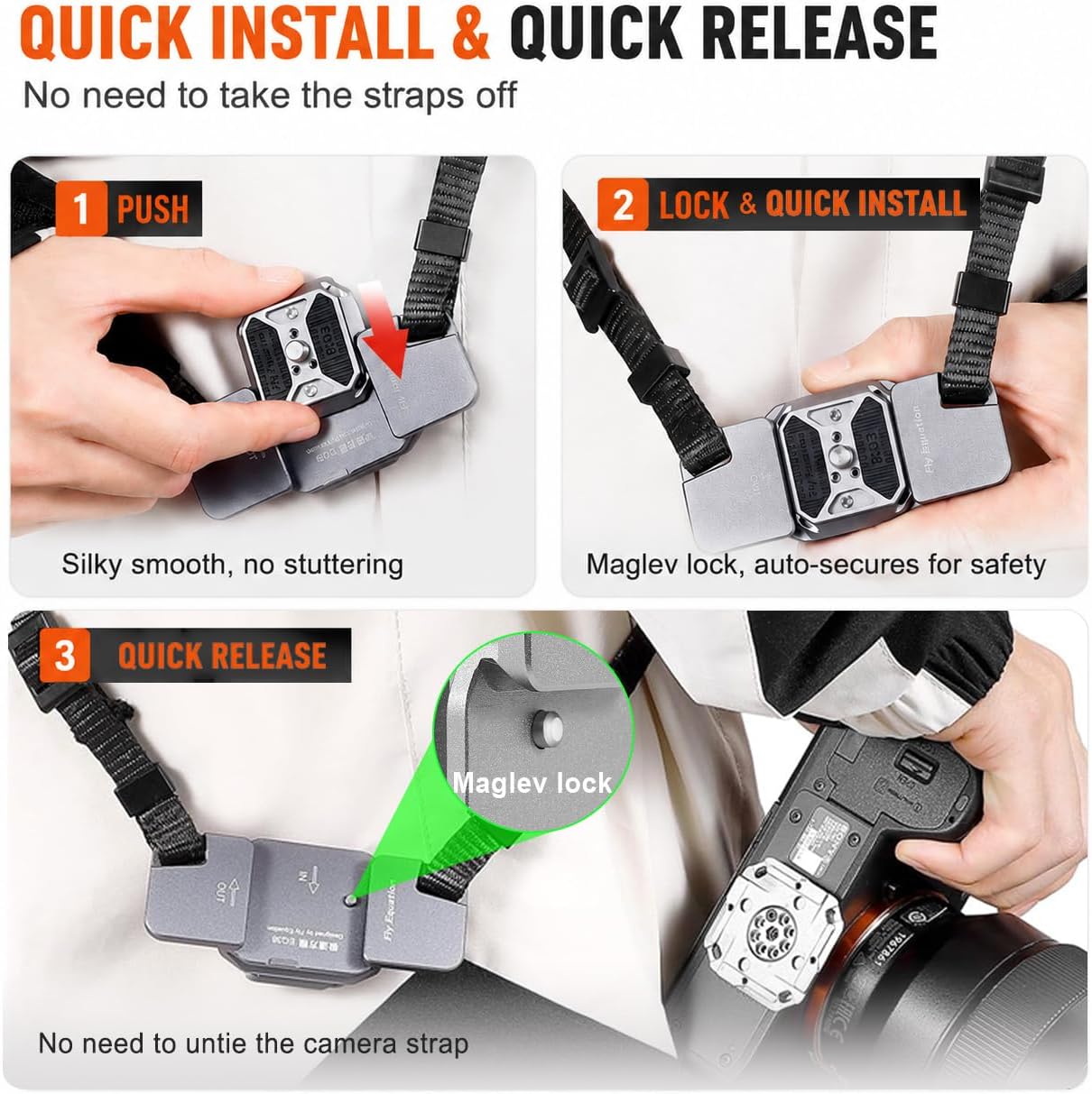 EQ38 Camera Quick Release Kit for Neck/Shoulder Strap, Anti-Deflection Anti-Loose,Camera Strap Quick Release kit, Included Plate and Base