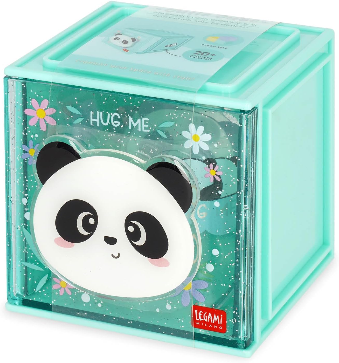Legami - Cutie Cubes Modular Desk Box, Panda Theme, Desk Organizer, Storage Box, Sticker Sheet Included, Stackable, Multifunctional, ABS, 90 x 90 x 100 cm