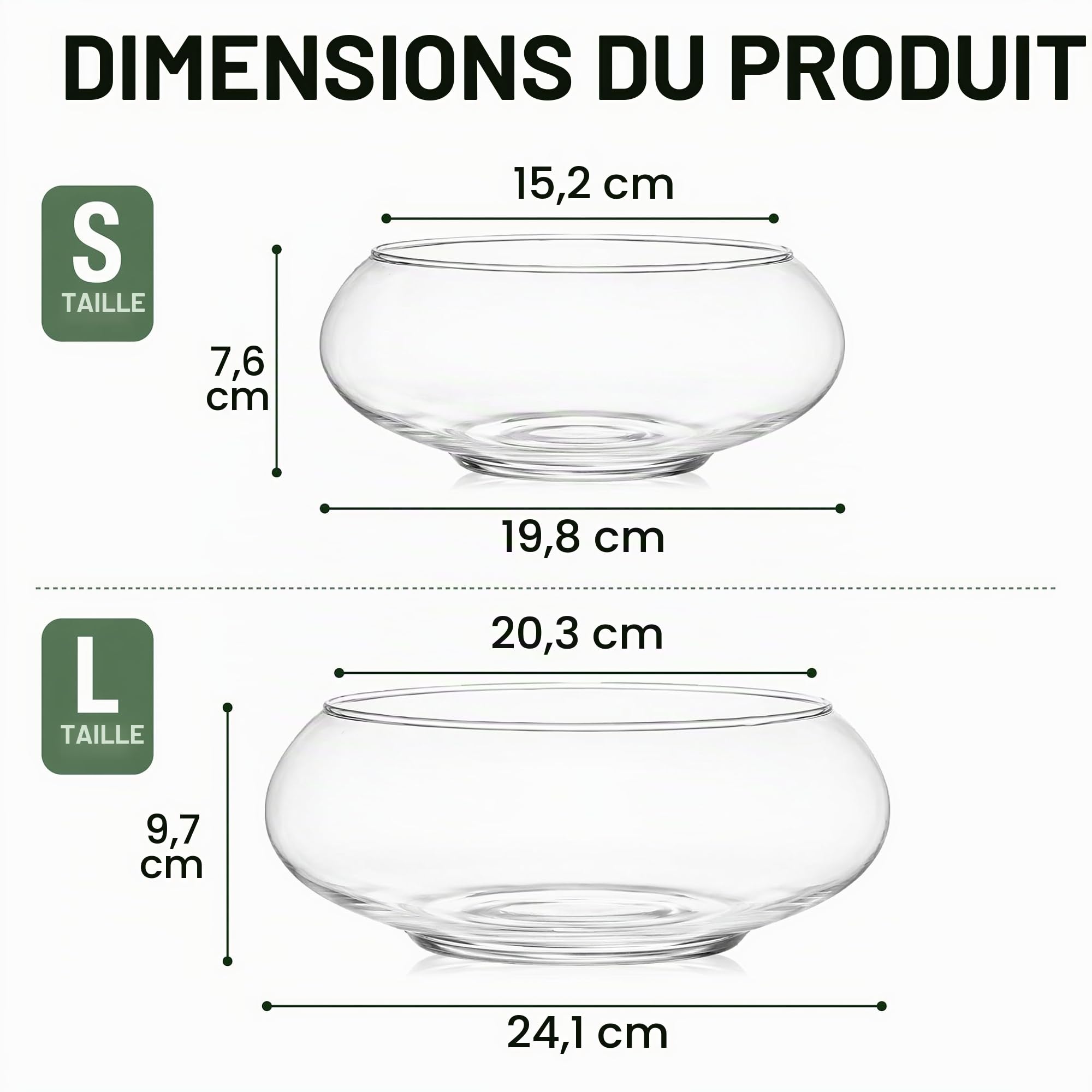 ZENFUN Lot de 2 vases en Verre de 15 cm, 20,5 cm de Large Ouverture, Terrarium Rond, Pot de Fleurs hydroponique en Verre Transparent pour Centre de Table, décoration d'intérieur