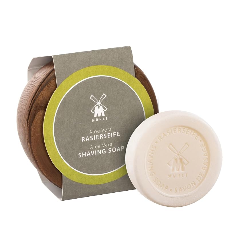 MÜHLE Tigela de madeira com sabonete de barbear Aloe Vera RN 3 AV, 65 g