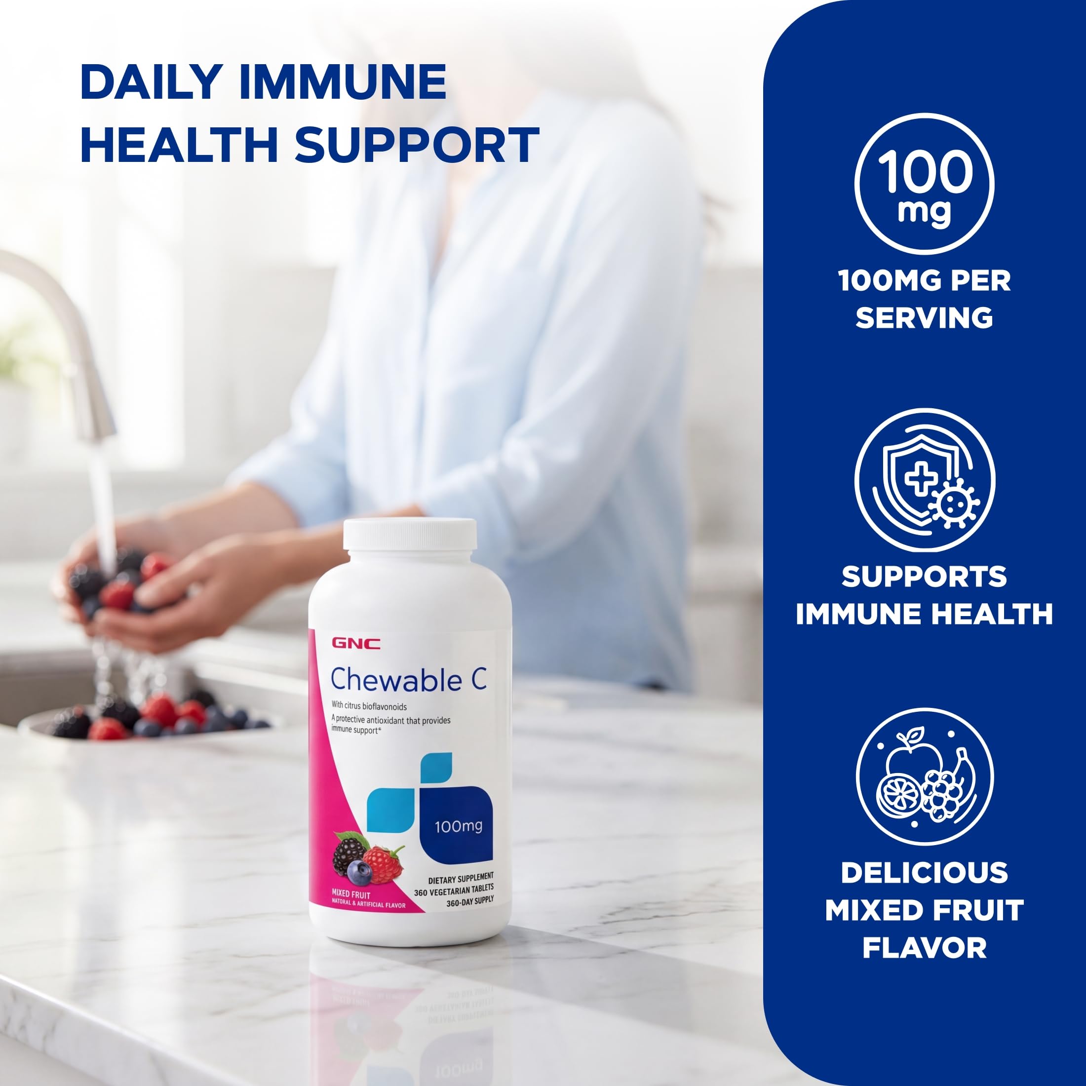 GNC Vitamin C 100mg, Provides Immune Support, Mixed Fruit, 360 Servings — Amazon image 3