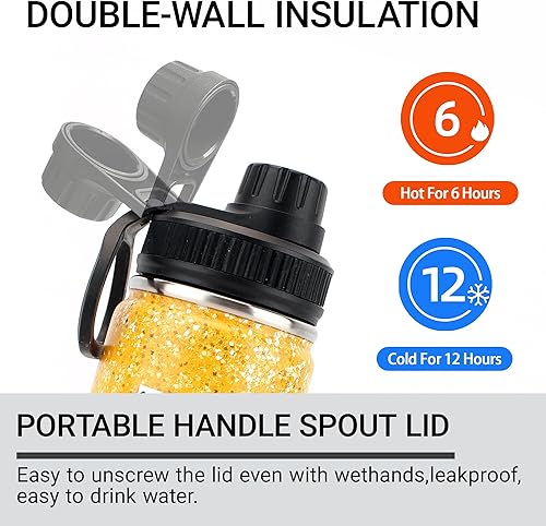 Miniatura 4 de Botella de agua Cheer para niñas, de 18 onzas, botella deportiva de acero inoxidable aislada con asa, regalo de animadora a granel para regalos de