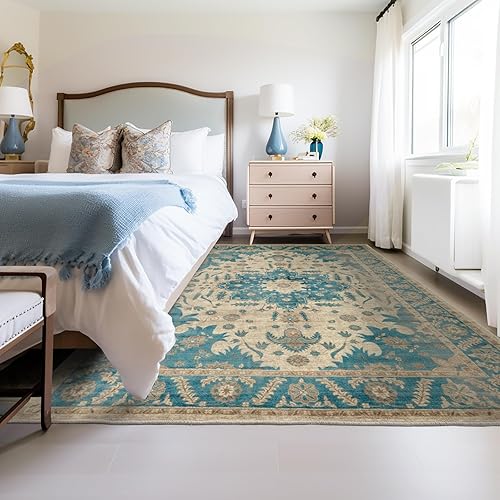 Miniatura 7 de CHICHIC Alfombra de área lavable de 5 x 7 pies, alfombra de área grande de estilo bohemio, con acento oriental, antideslizante, suave, vintage, para